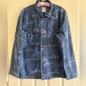 GAP Blue Camouflage Military-Style Button Jacket Men Size XL